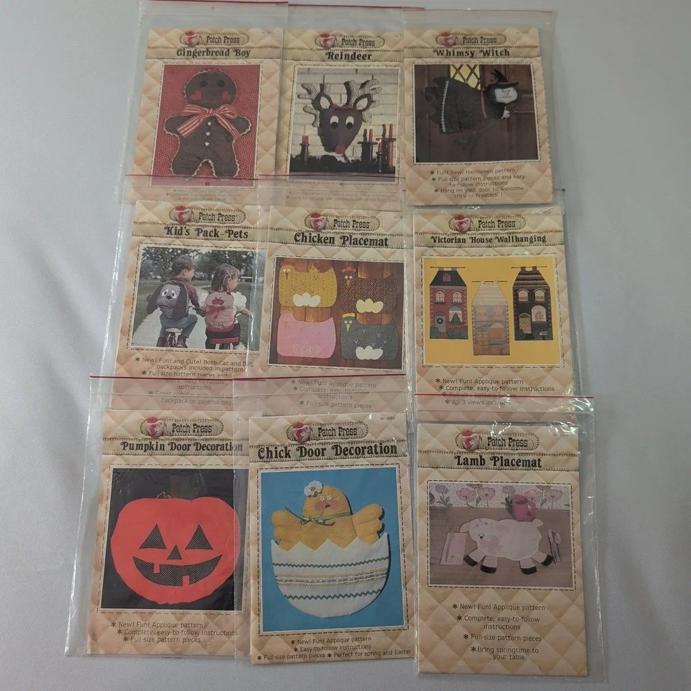 Lot 9 Patch Press Applique Sewing Pattern 7 Cut Holiday Decor Gingerbread Witch